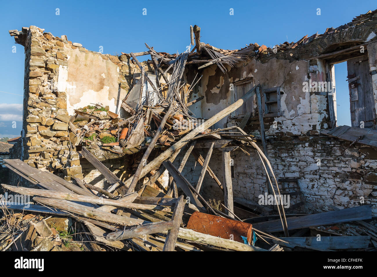 Old abandoned stone house ruins after an earthquake in Greece Stock ...