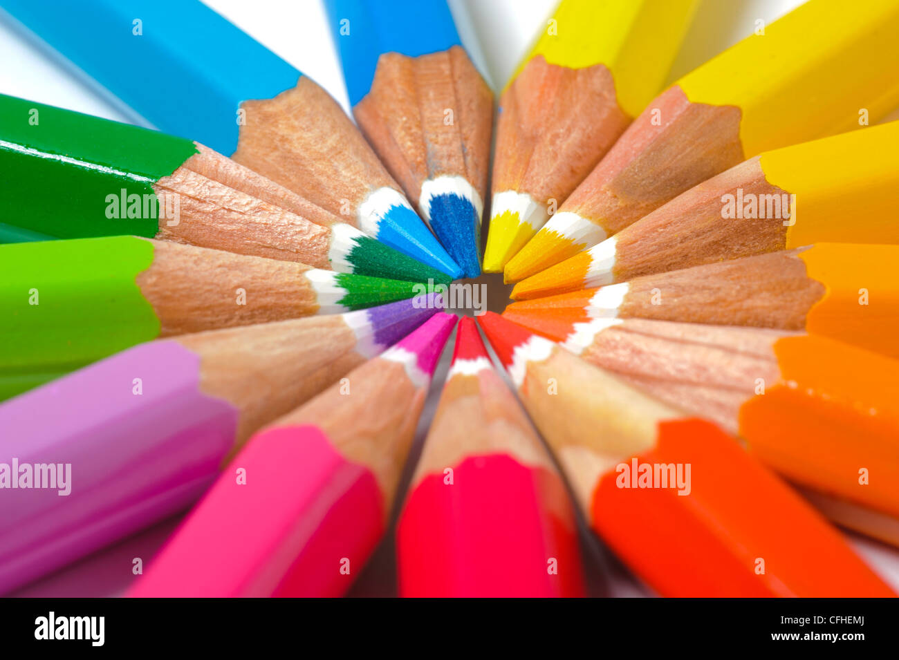 colored pencil in circle Stock Photo