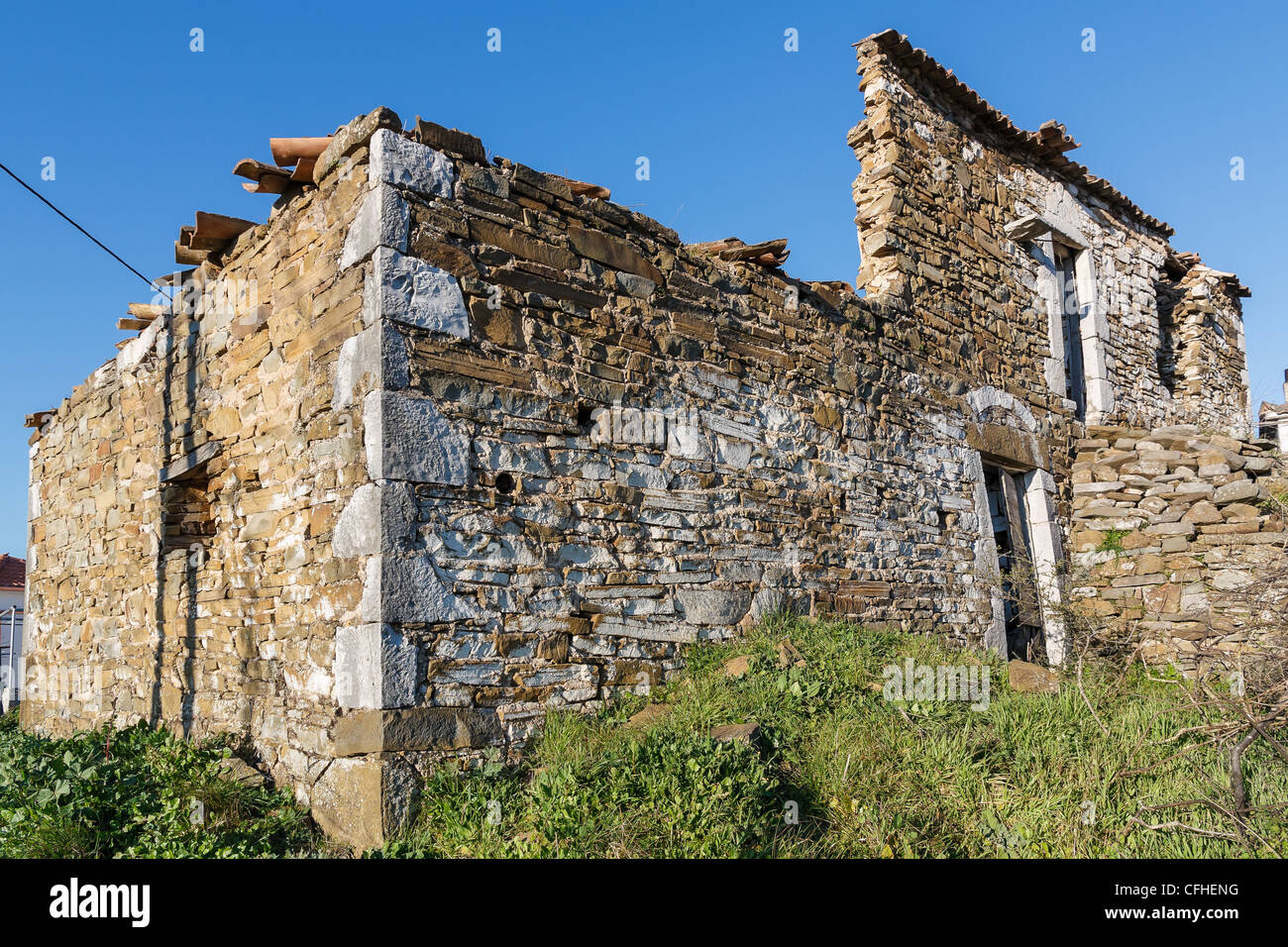 Old abandoned stone house ruins after an earthquake in Greece Stock ...