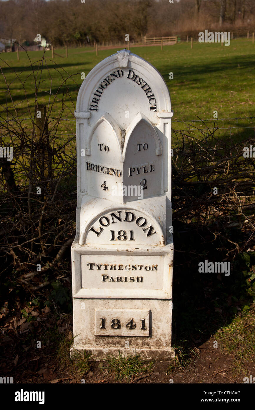 Old Fashioned Road Side Mile Marker From Bridgend South Wales High