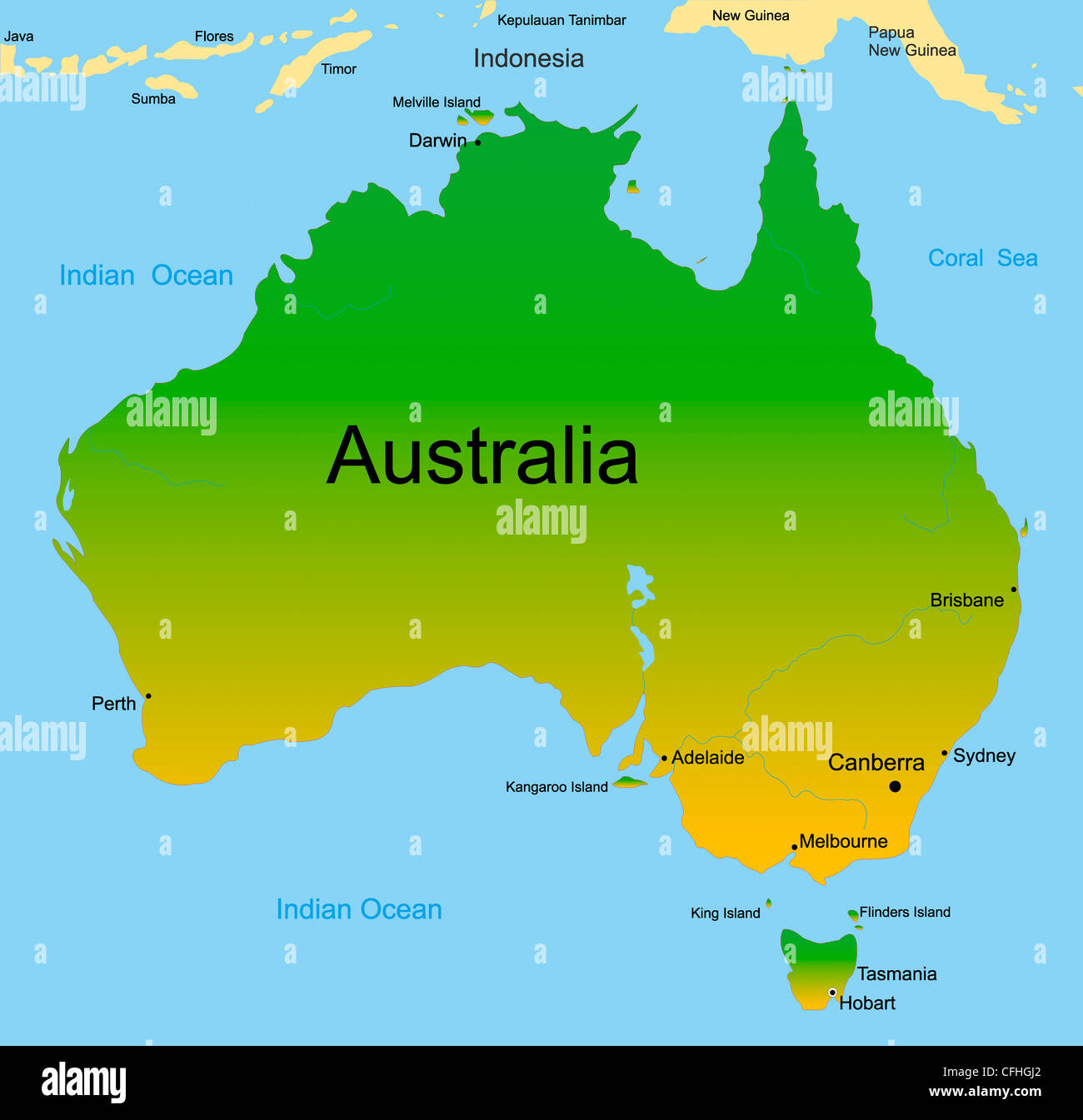 Detailed vector map of australian continent Stock Photo
