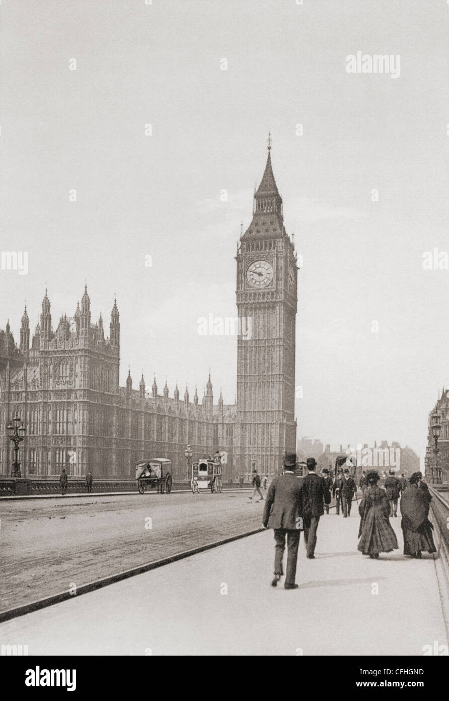 The Palace of Westminster, aka the Houses of Parliament or Westminster Palace, London, England in the late 19th century. Stock Photo