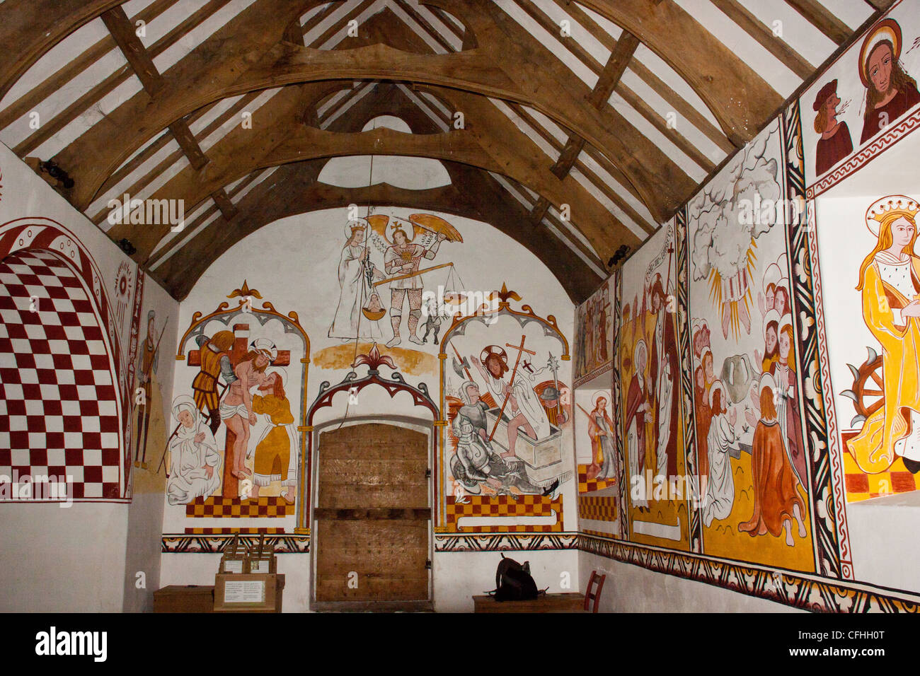 St Teilo's church built around 1100ad  with 500yr old wall paintings, celtic roman catholic church. Stock Photo