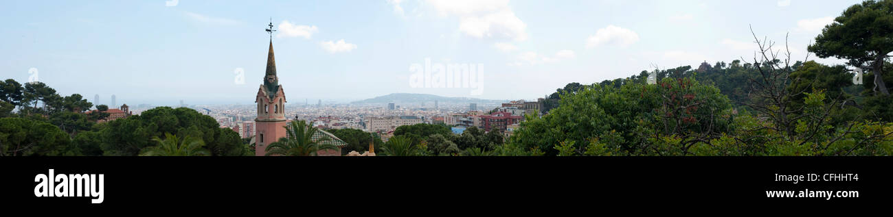 Panoramic view of the Gaudi House Museum, Park Guell and Barcelona. Stock Photo