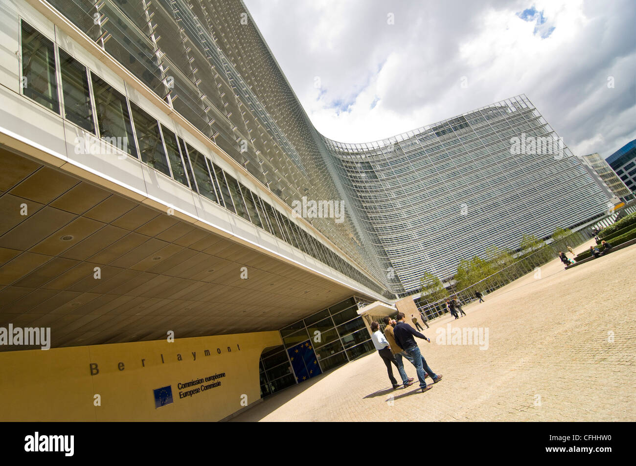 Horizontal wide angle of the Berlaymont building entrance, HQ for the European Commission in central Brussels, Belgium Stock Photo