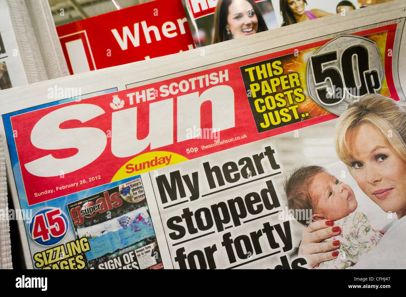Sunday edition of the Scottish Sun edition goes on sale, replacing the defunct News of the World, on February 26th 2012. Stock Photo