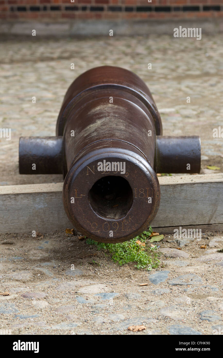 cast iron cannon, Holstentor, Luebeck in Schleswig Holstein, Germany Stock Photo