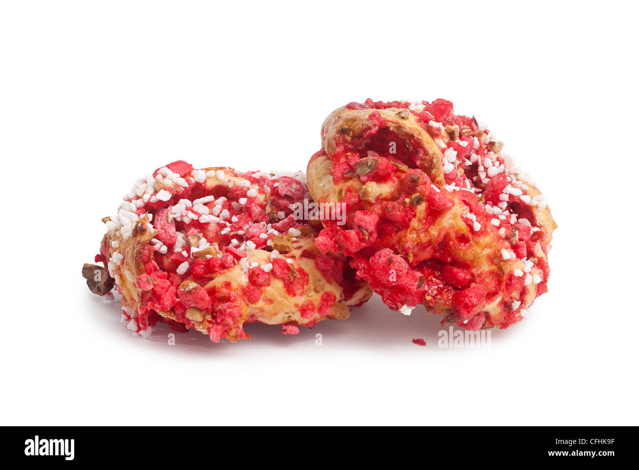 Brioches with sugared almonds (Saint-Genix cakes), photographed in the studio on a white background. Brioches aux pralines. Stock Photo
