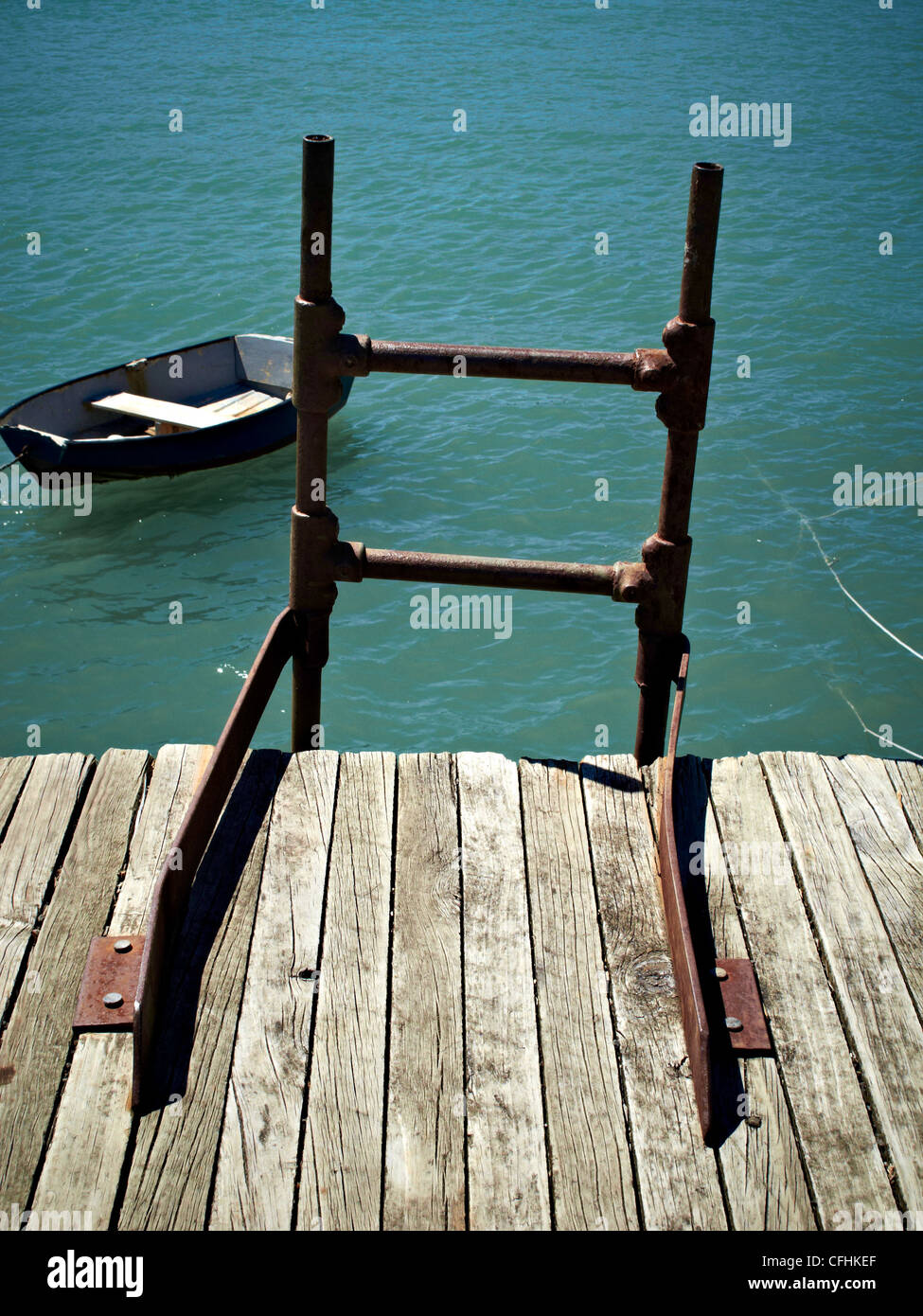 Pontoon at Akaroua harbor New Zealand on a sunny day Stock Photo