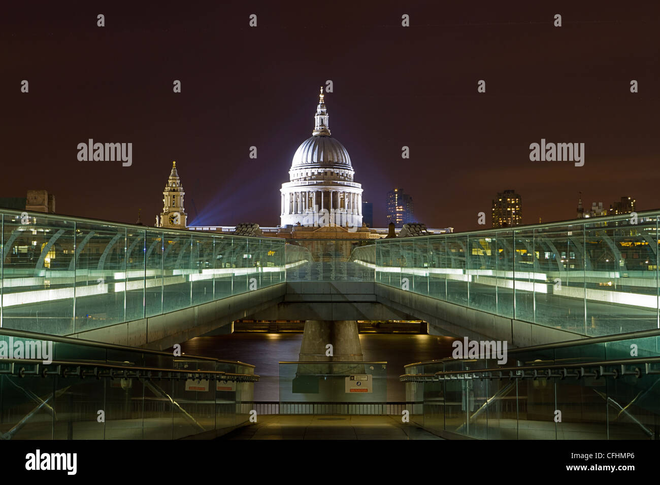 St Paul's Cathedral and City of London from the south bank of the River Thames near Millennium Bridge (The Wobbly Bridge colour) Stock Photo