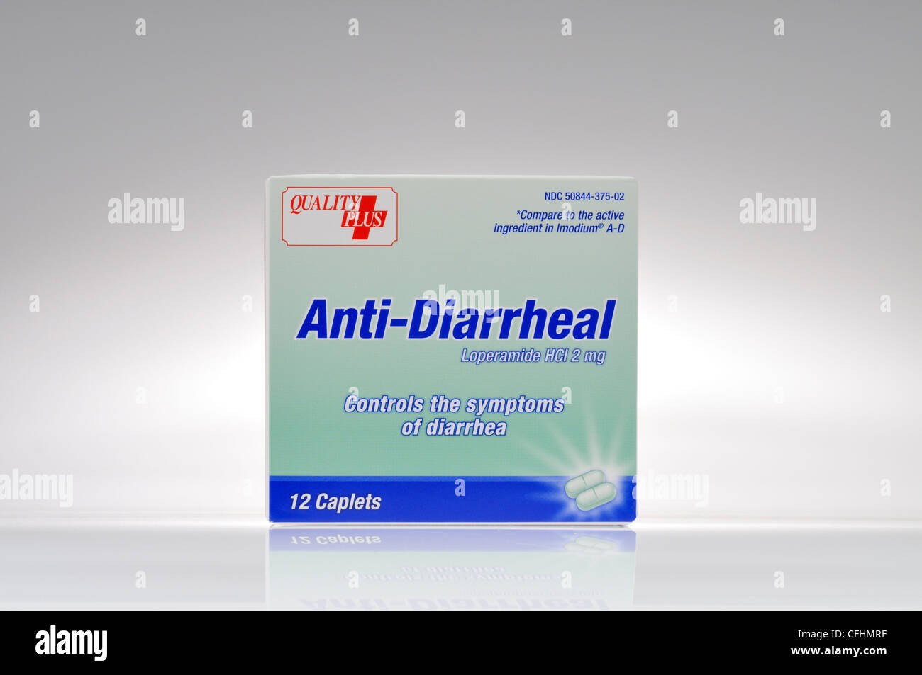 Box of over the counter anti-diarrheal medicine on white background cut out Stock Photo