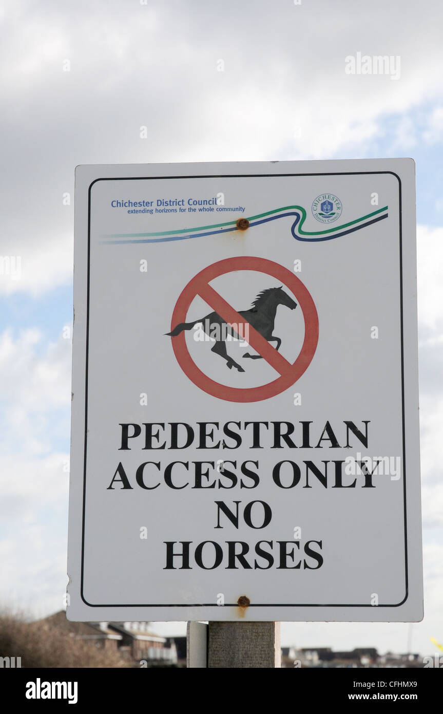 Sign forbidding access for horses and riders. East Wittering Stock Photo