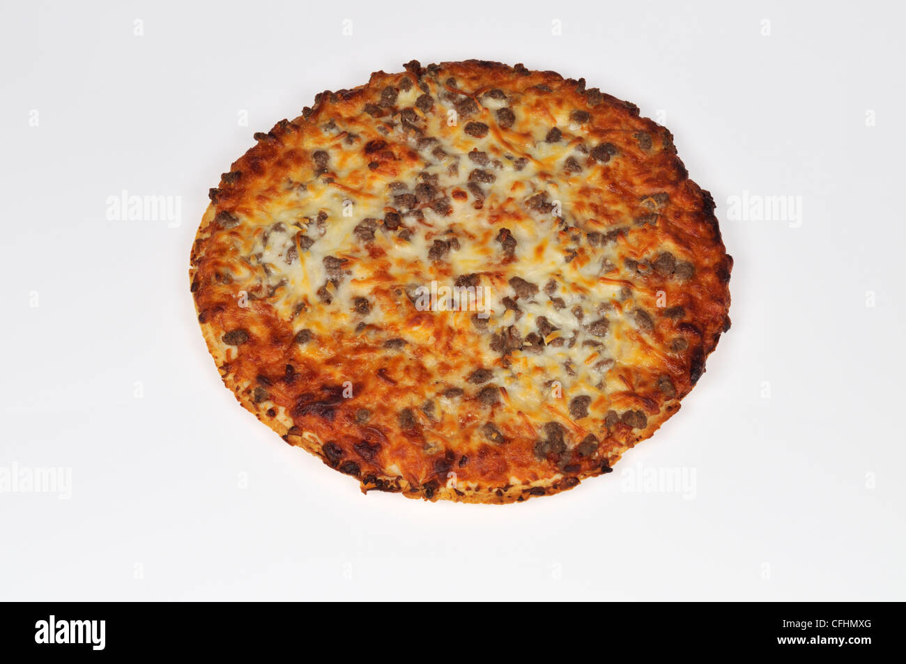 Meatball pizza with cheese and tomato sauce Stock Photo