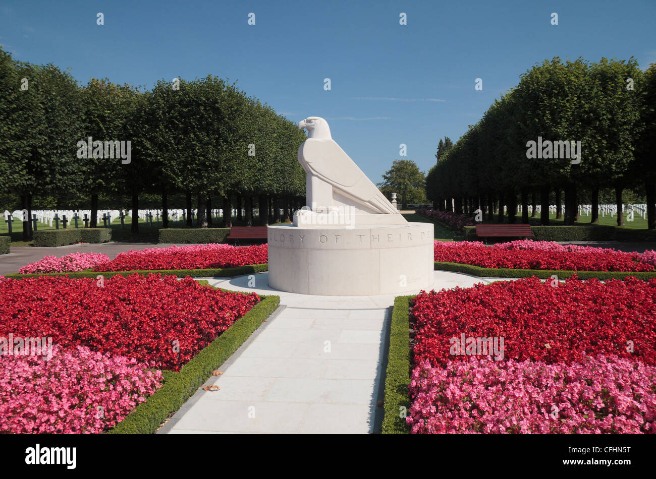 American eagle sculpture at the centre of a sundial in the St. Mihiel American Cemetery and Memorial, Thiaucourt, France. Stock Photo