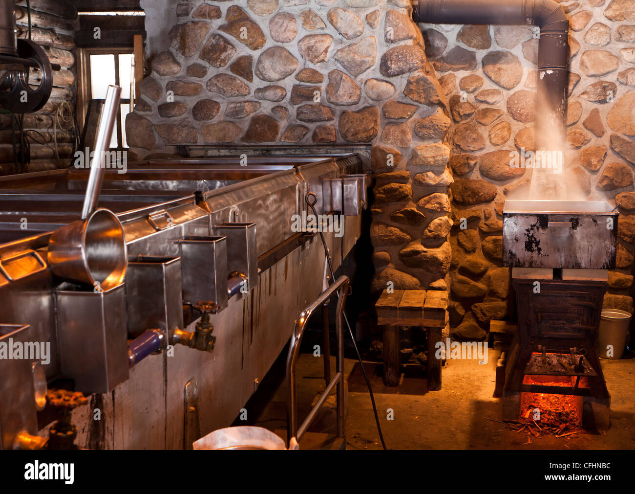 Maple syrup evaporator traditionally collected Stock Photo