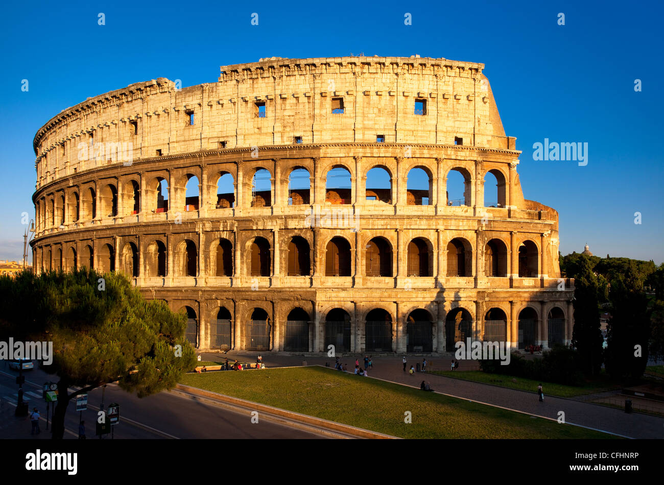 Glow of sunset on the Roman Coliseum, Rome Lazio Italy Stock Photo