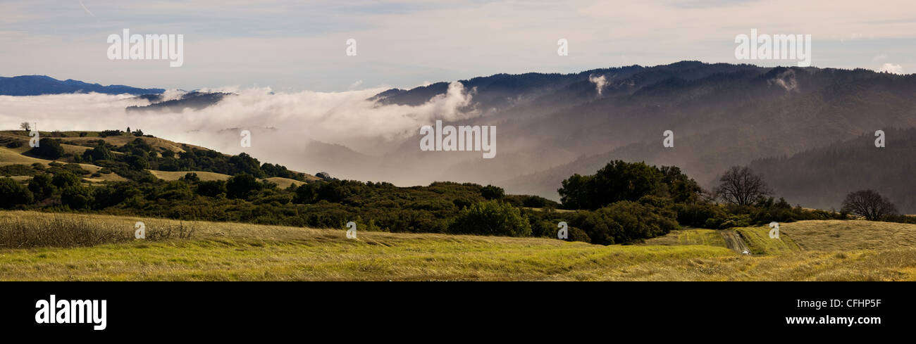 Fog Rolling Into California Mountains Near The Bay Area Stock Photo