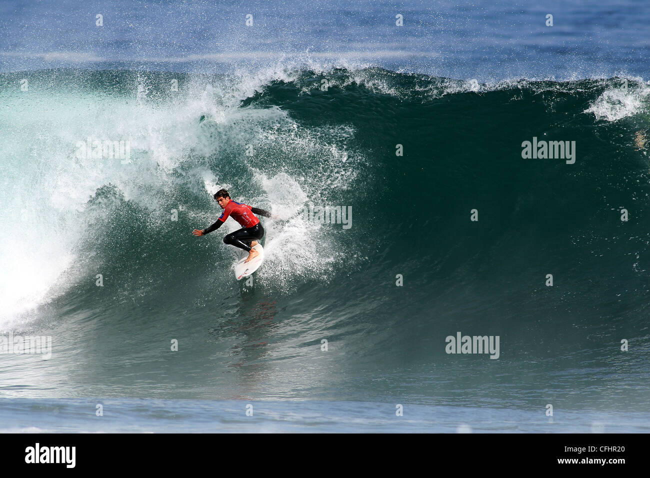 Pro surfer Jeremy Flores competing in the Rip Curl Search 2007. Arica, Tarapaca, Chile, South America Stock Photo