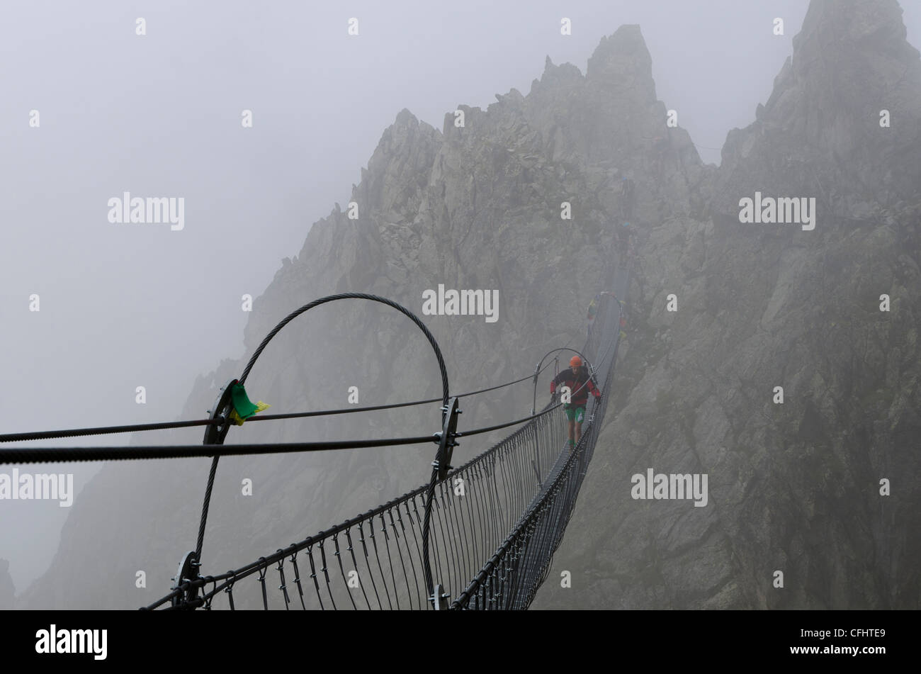 Italy, Retiche Alps, Lagoscuro Mountain Chain, Rope Bridge the Via