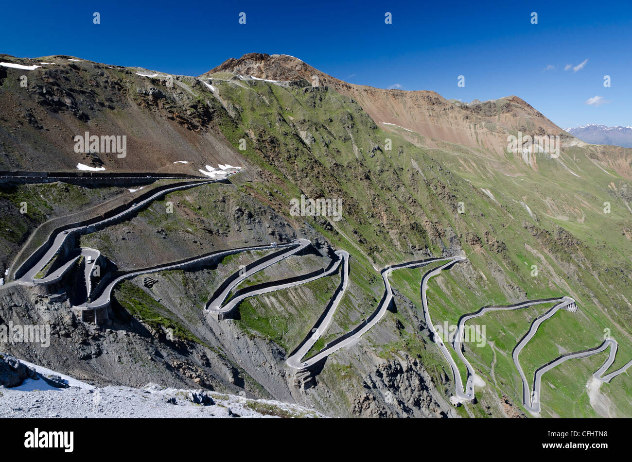 Italy, Trentino Alto Adige, Venosta Valley, Stelvio National Park, Access Road to Stelvio Pass Stock Photo