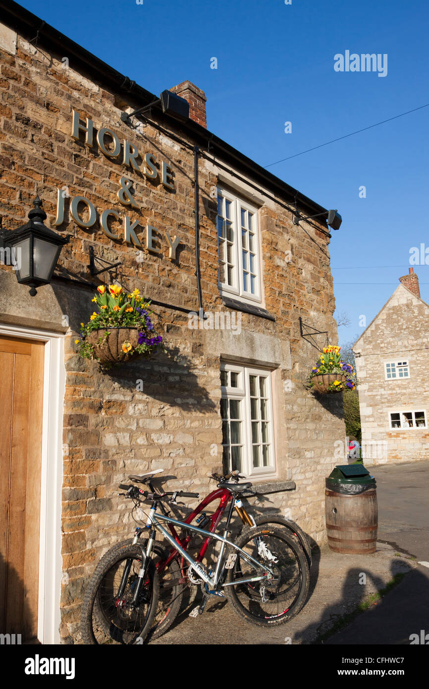 Mountain bikes outside The Horse and Jockey public house, Manton