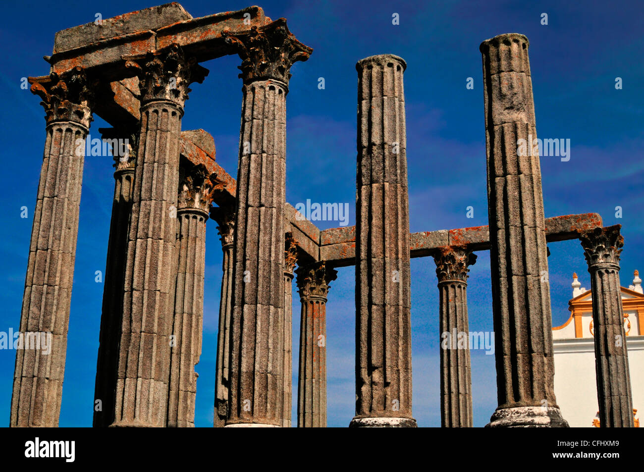 Portugal, Alentejo: View to the roman temple of the historic town of Évora Stock Photo