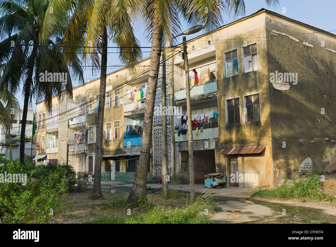 Apartment blocks built with the aid from East Germany Stone Town Tanzania Stock Photo