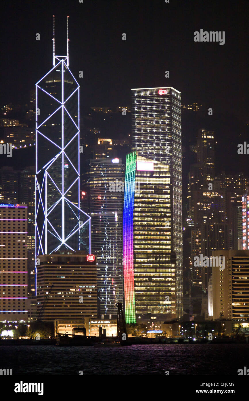 Skyline at night on Hong Kong island taken from Kowloon Stock Photo - Alamy