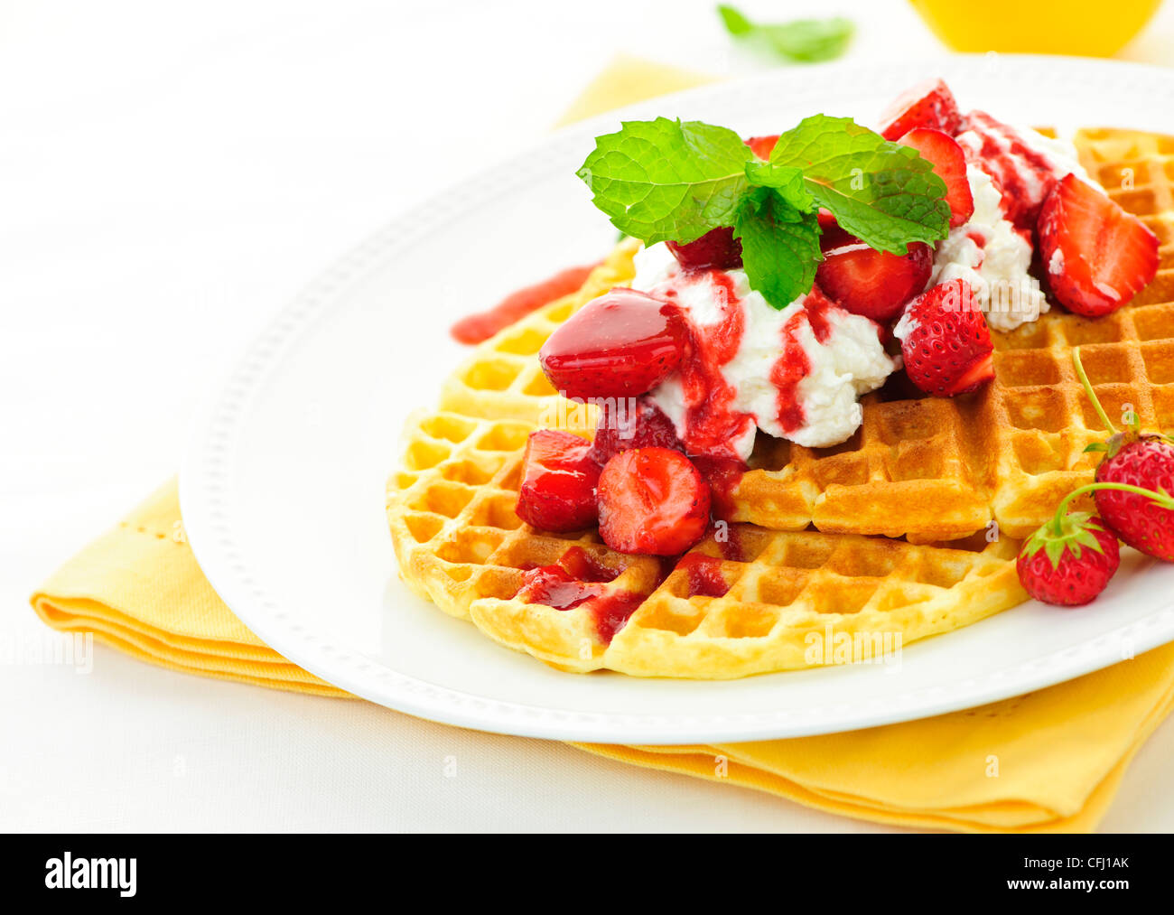 Belgian waffle whipped cream fresh hi-res stock photography and images ...