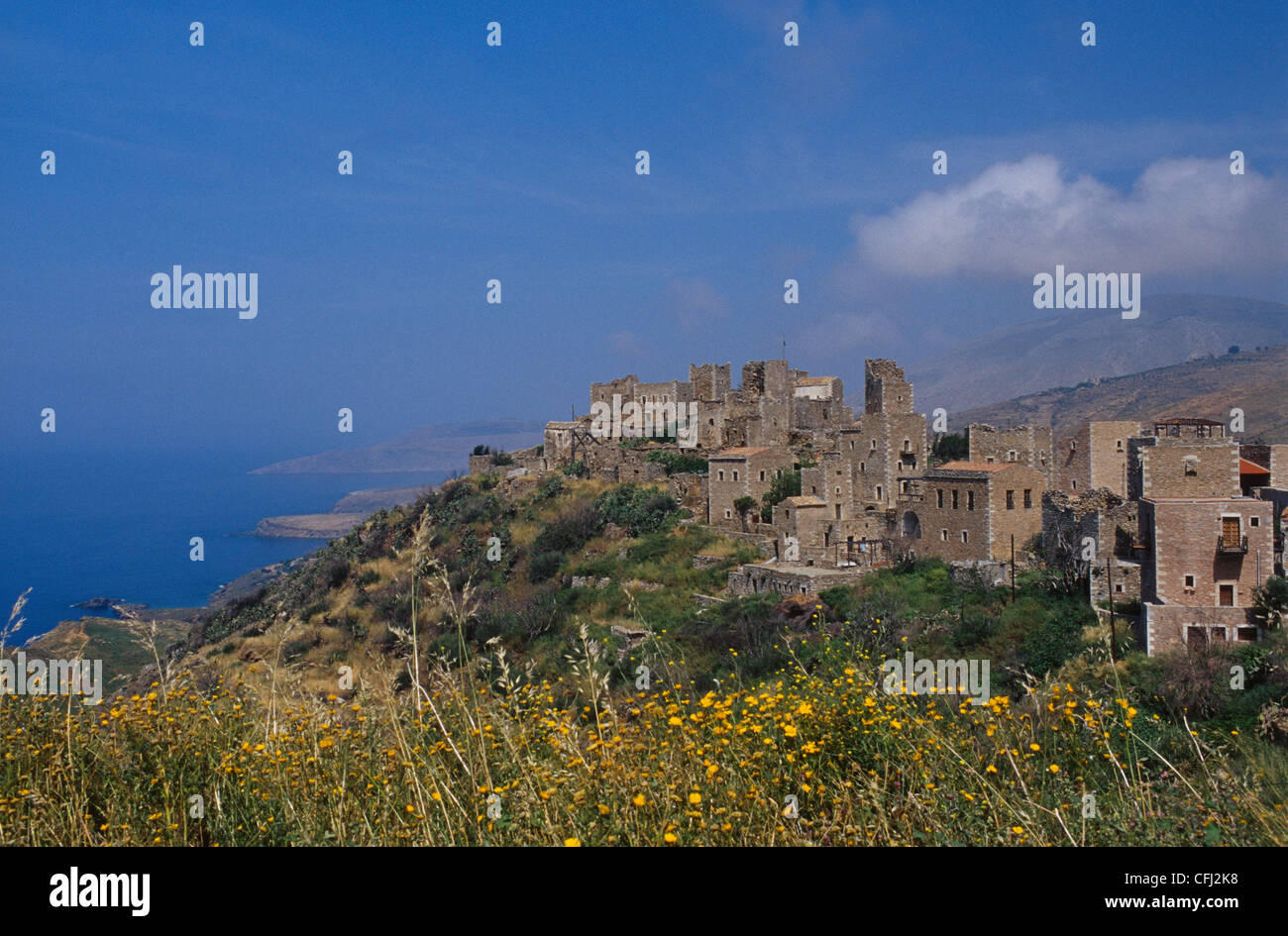View of Vathia in the Mani Stock Photo