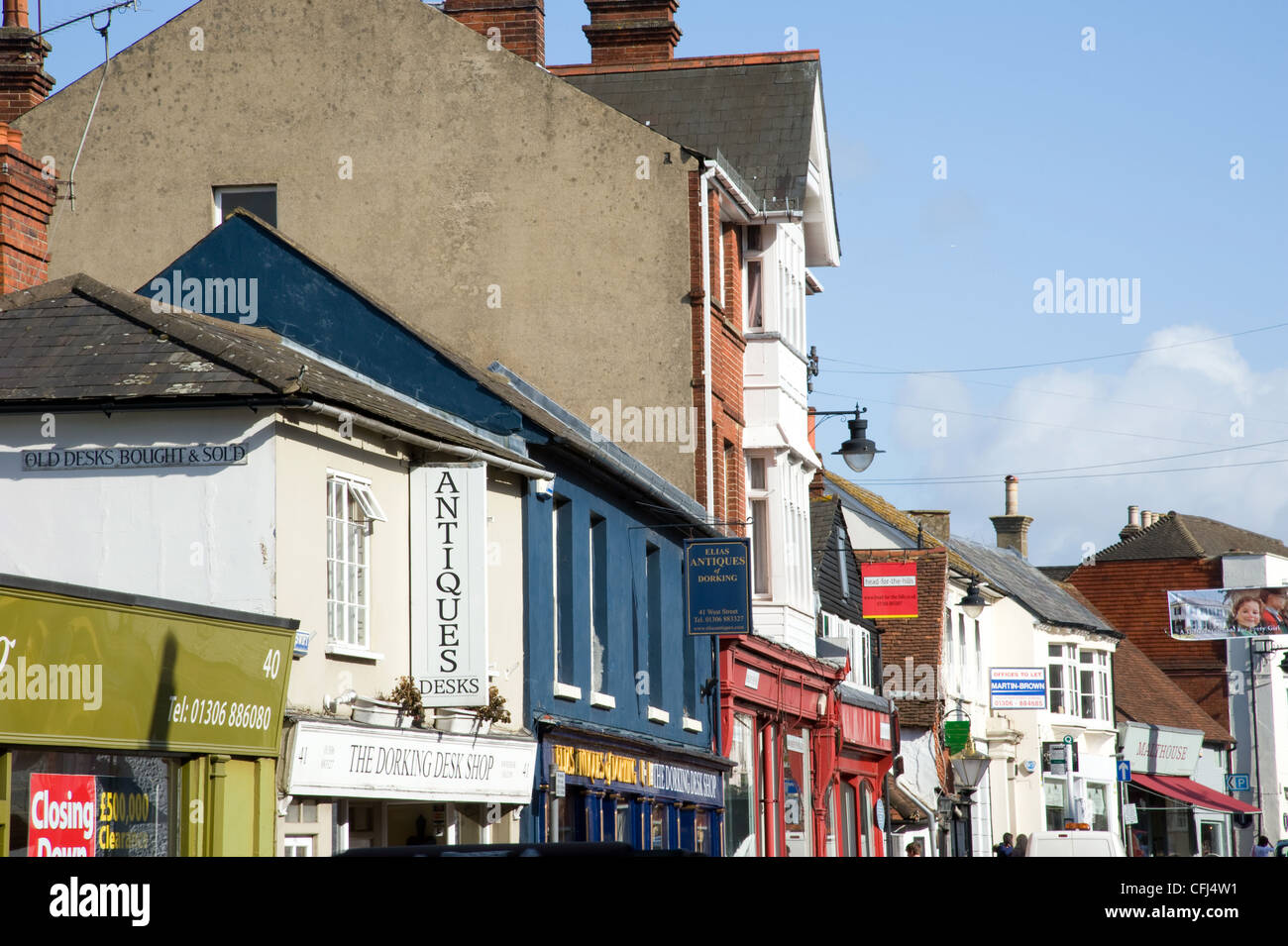 Dorking Town center one way system and St Martin’s church and dorkings