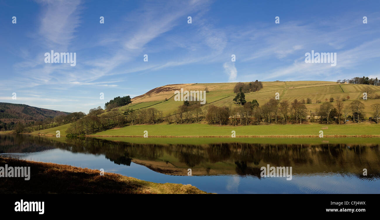 ladybower reservoir water reflection landscape upper derwent valley ...