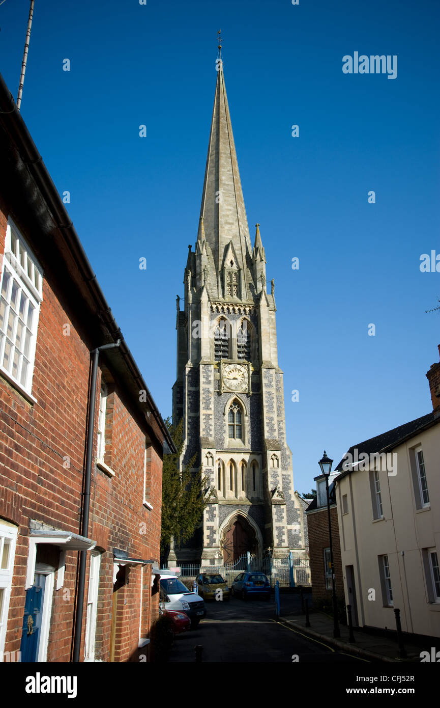 Dorking Town center one way system and St Martin’s church and dorkings