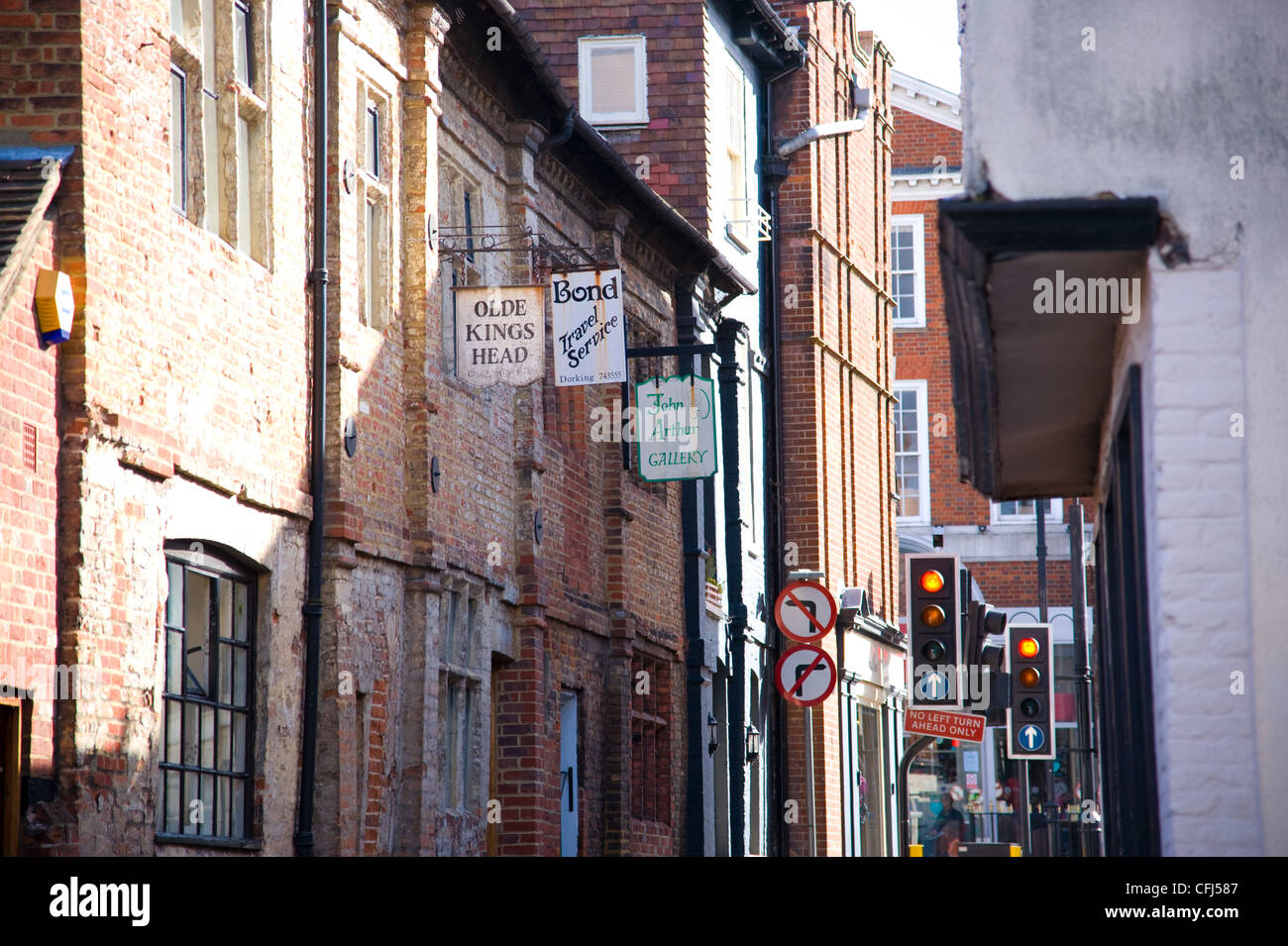 Dorking Town center one way system and St Martin’s church and dorkings