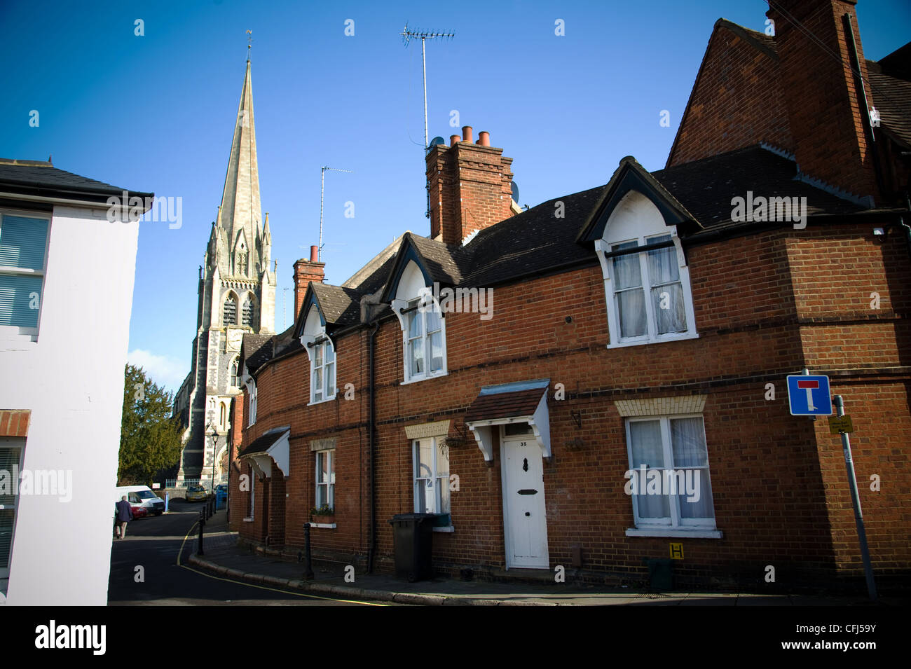 Dorking Town center one way system and St Martin’s church and dorkings