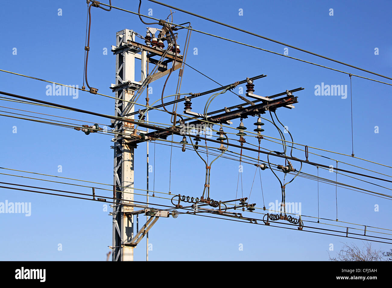 Overhead powersupply for electric trains, France Stock Photo Alamy