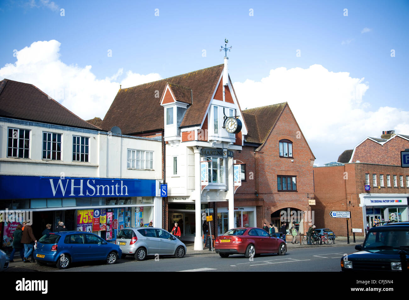 Dorking Town center one way system and St Martin’s church and dorkings
