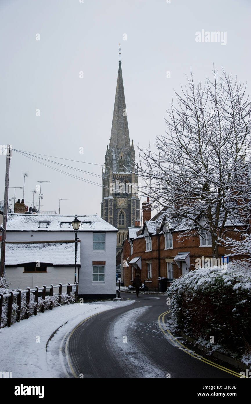 Dorking Town center one way system and St Martin’s church and dorkings
