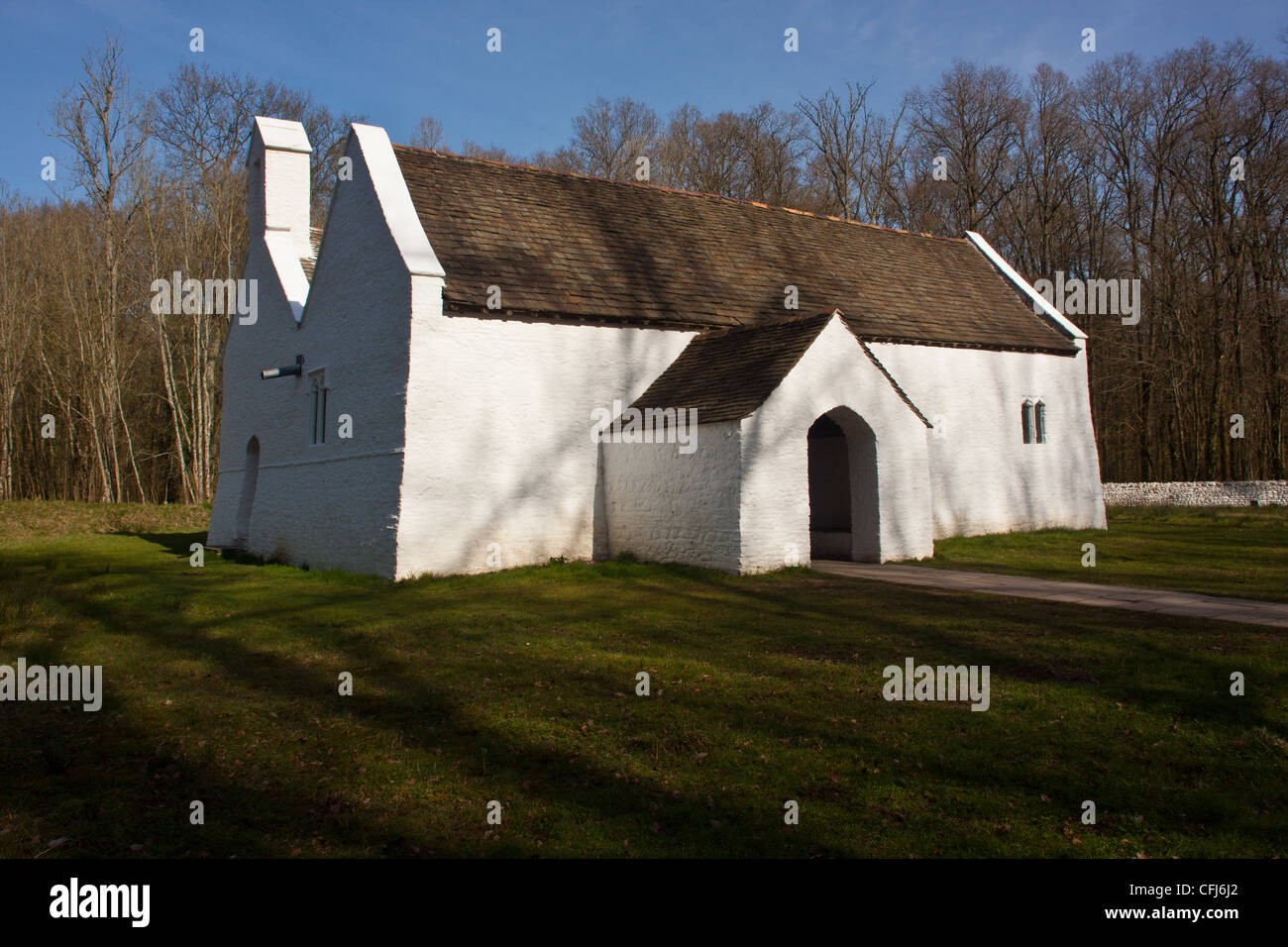 St Teilo's church built around 1100ad  with 500yr old wall paintings, celtic roman catholic church. Stock Photo