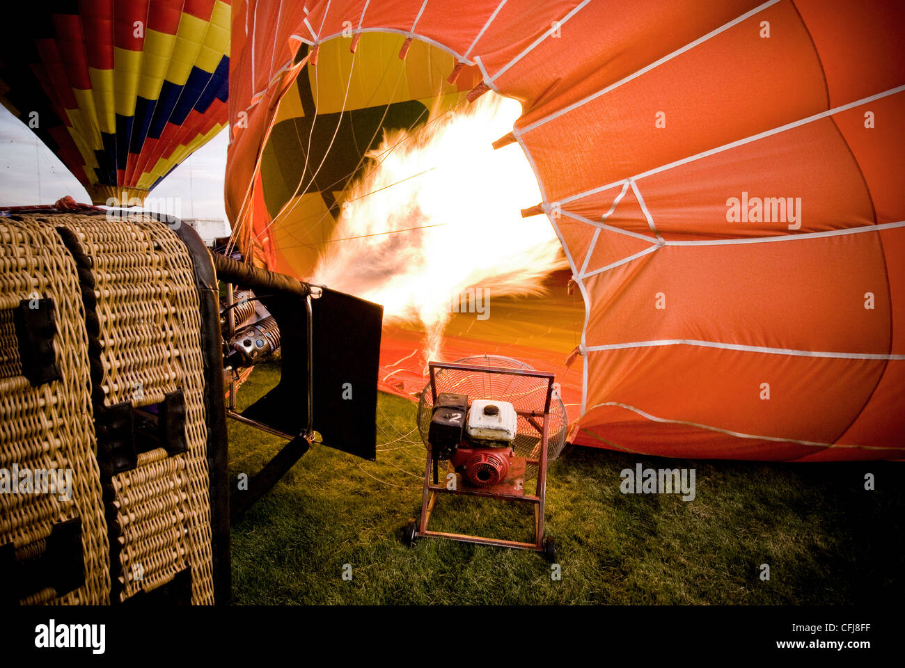 Airing up a hot air balloon Stock Photo