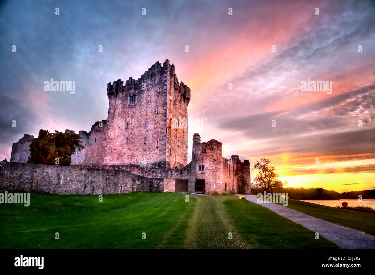 Sunset over Ross Castle, Killarney National Park Stock Photo