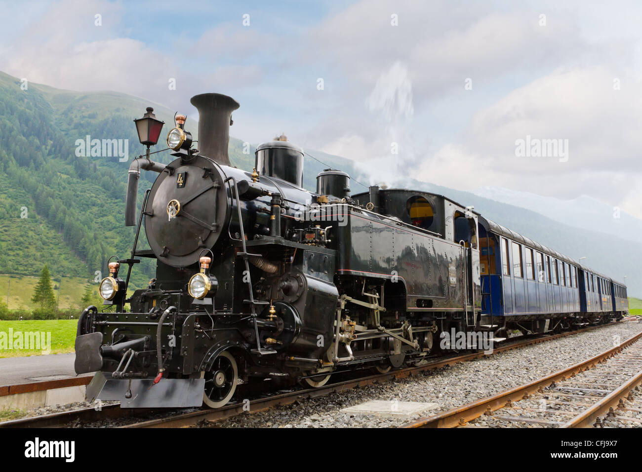 vintage black steam powered railway train Stock Photo