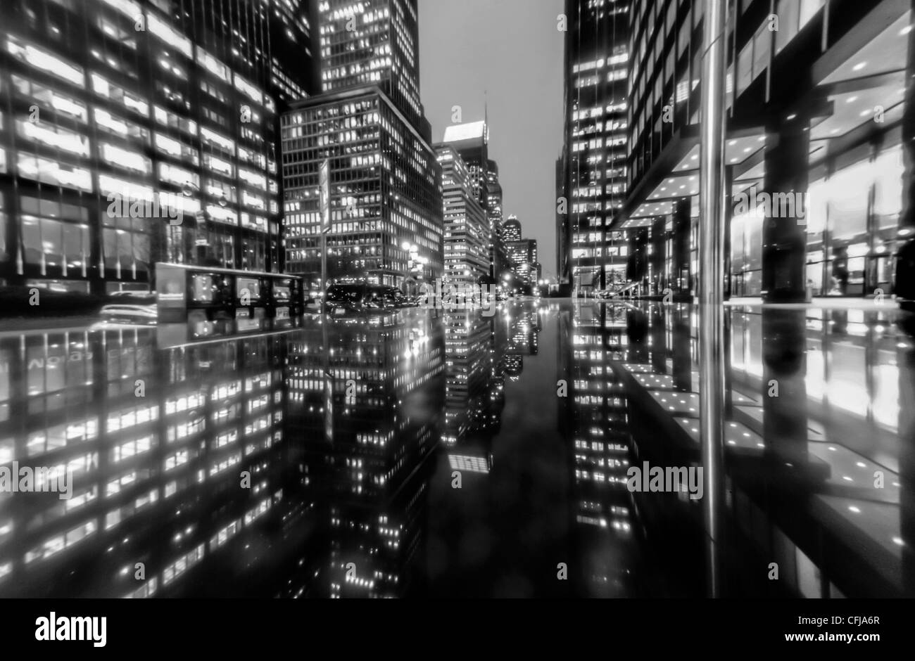 New York City, NY , U.S.A. -  Cityscape, Street Scene, Buildings on Park Avenue Financial District, Night, 1980s Stock Photo