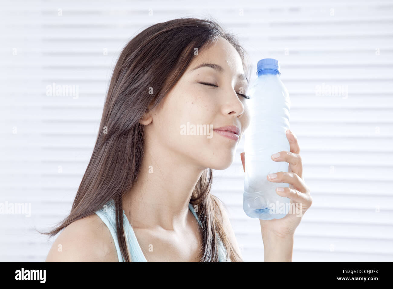 Mineral Water Small Plastic Bottles Yellow Background Top View