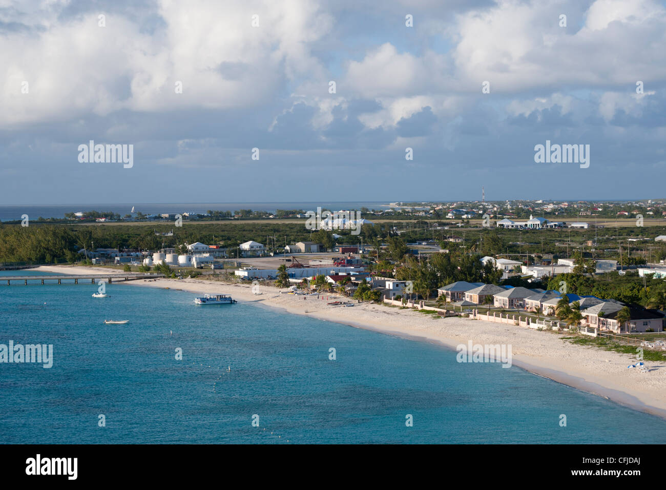 The coastline of Grand Turk bathed in evening light, Turks and Caicos Islands, The West Indies Stock Photo