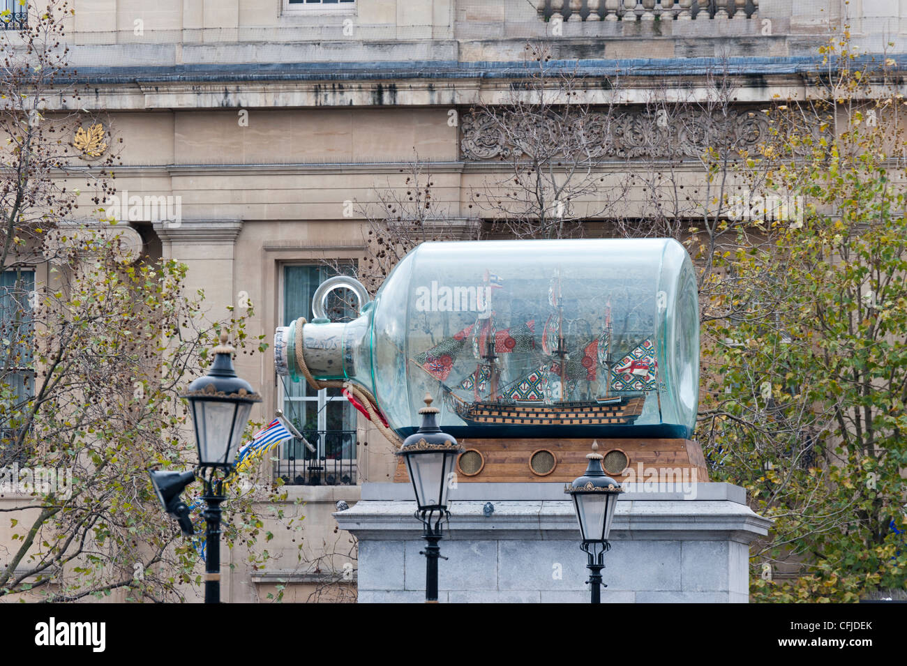 Ship in a bottle, artwork on the 4th plinth, Trafalgar Square, London Stock Photo