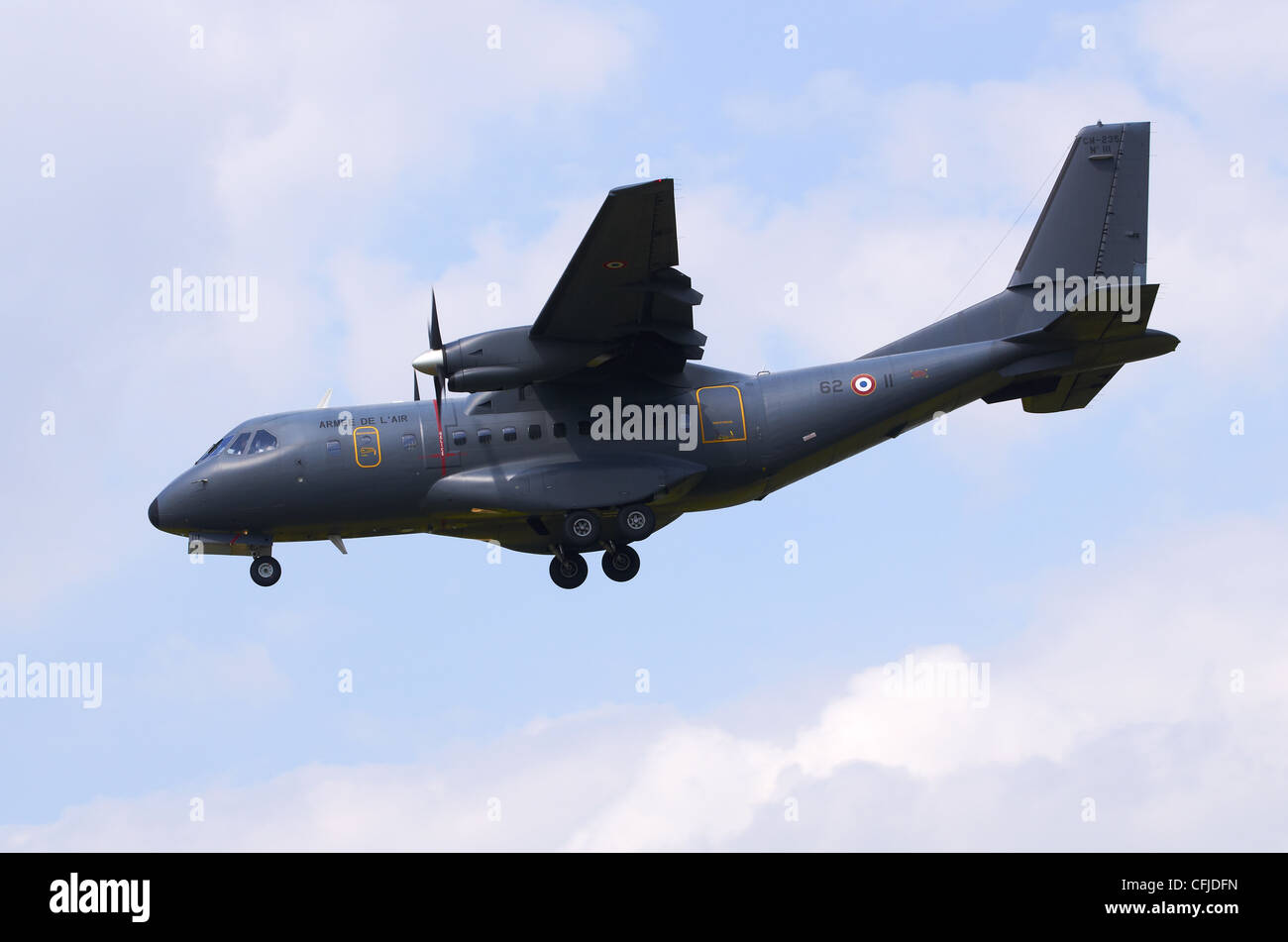 CASA CN-235 200M operated by the French Air Force Armee de L'air on final approach for landing at RAF Fairford, UK Stock Photo
