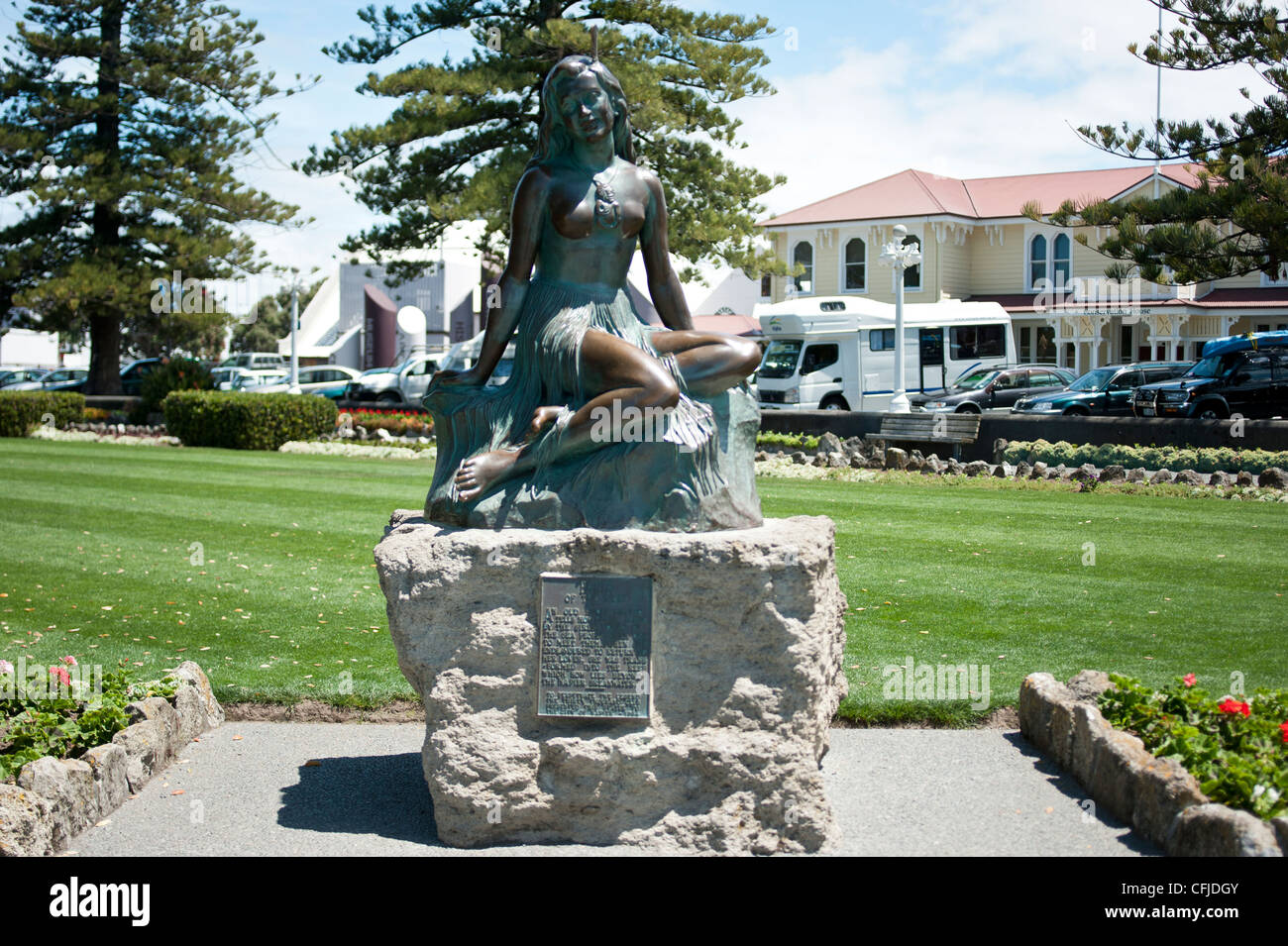Bronze statue - Pania of the Reef , in Art Deco Napier, New Zealand. A UNESCO world heritage site. Stock Photo