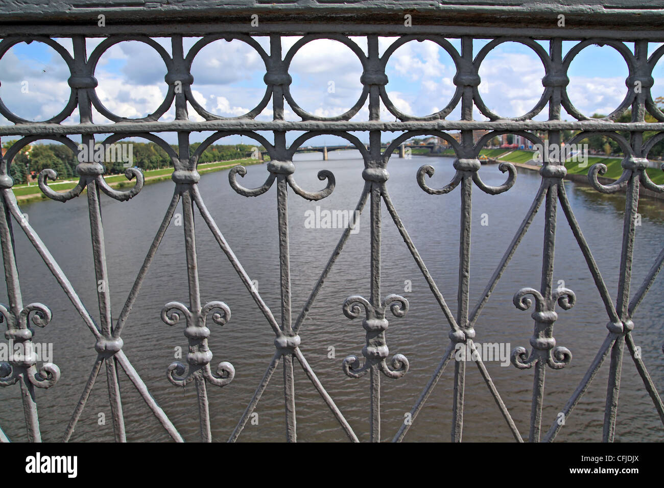 bridge banisters through greater river Stock Photo