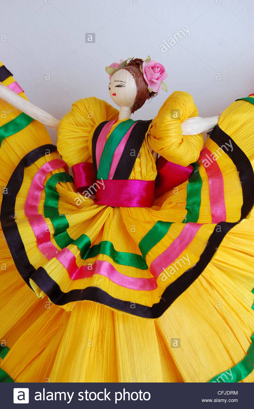 natural light studio shot closeup handmade Mexican corn husk doll Stock